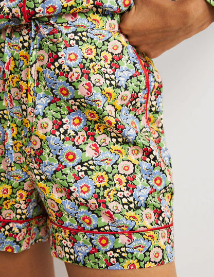Cotton Pajama Shorts-Multi, Flora Illusion