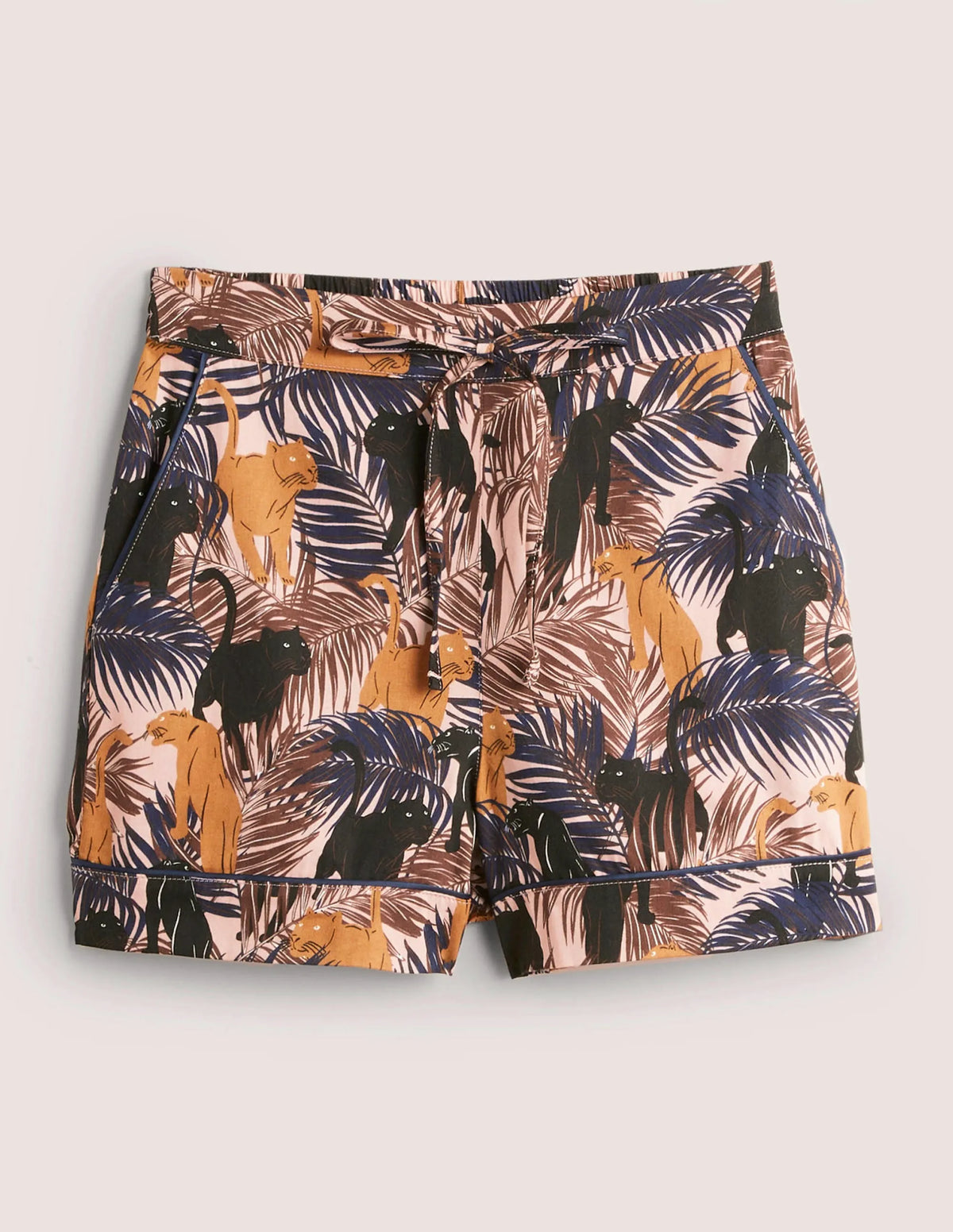 Cotton Pajama Shorts-Milkshake, Tropic Panther