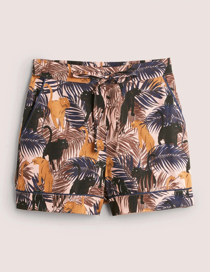 Cotton Pajama Shorts-Milkshake, Tropic Panther