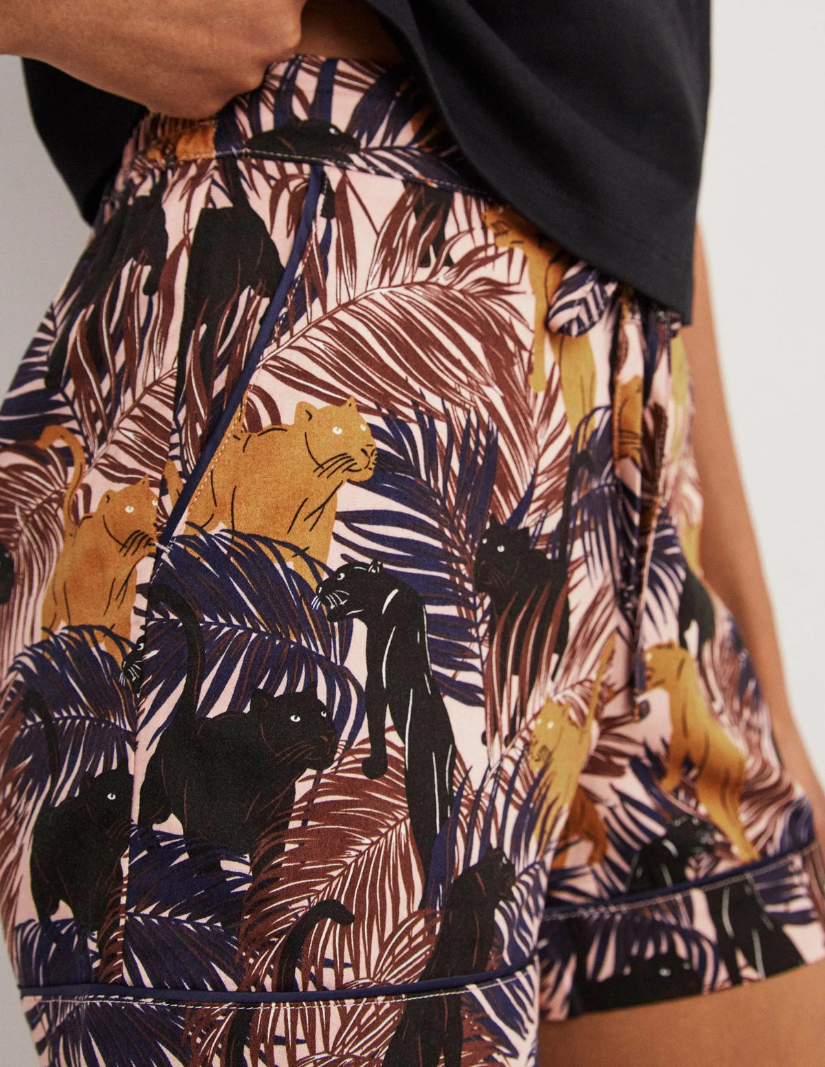 Cotton Pajama Shorts-Milkshake, Tropic Panther