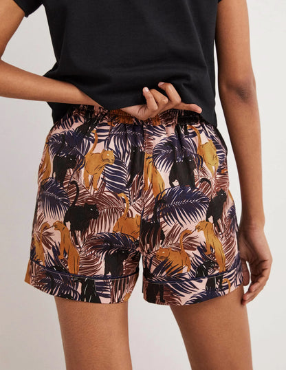 Cotton Pajama Shorts-Milkshake, Tropic Panther