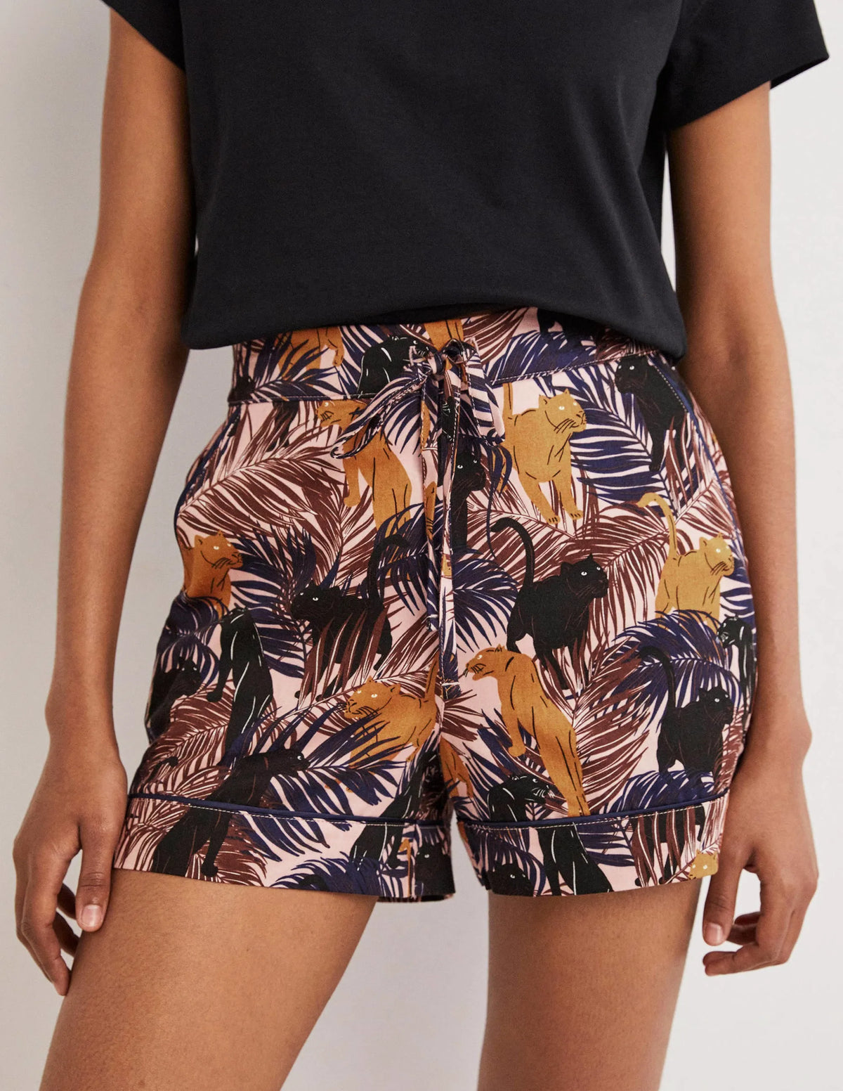 Cotton Pajama Shorts-Milkshake, Tropic Panther