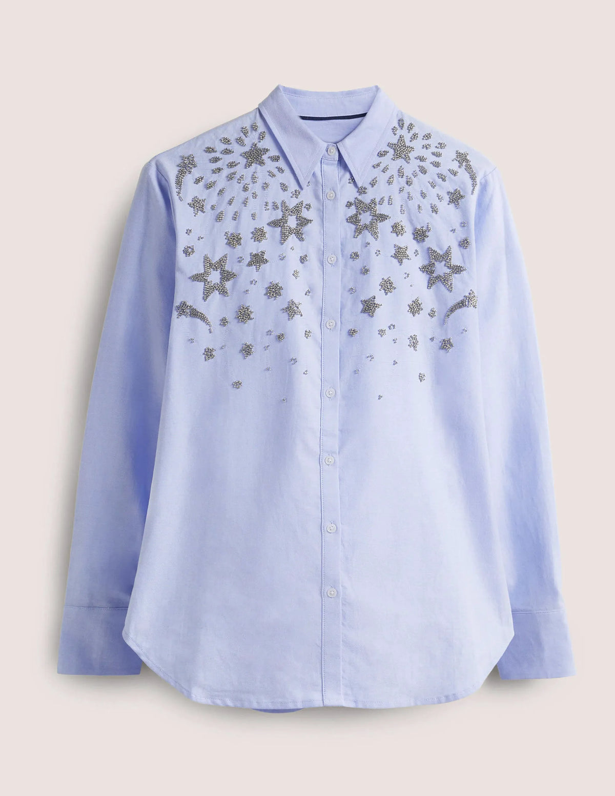 Relaxed Cotton Shirt-Chambray, Embellished