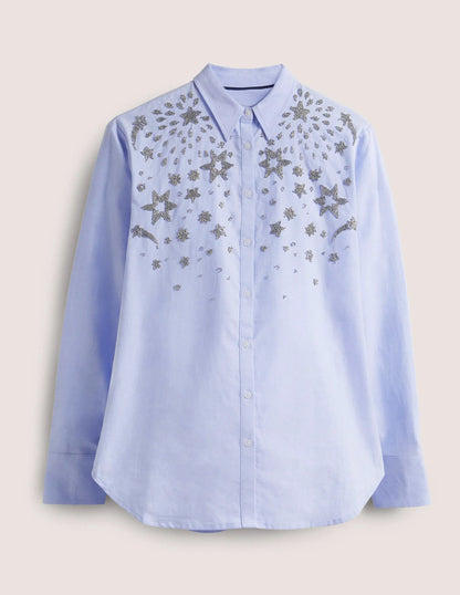 Relaxed Cotton Shirt-Chambray, Embellished