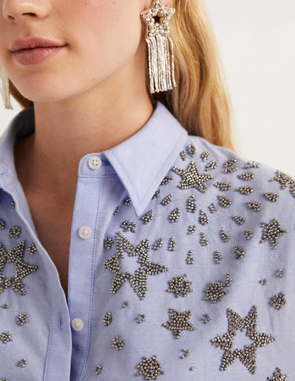 Relaxed Cotton Shirt-Chambray, Embellished