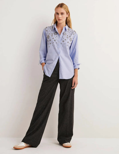 Relaxed Cotton Shirt-Chambray, Embellished