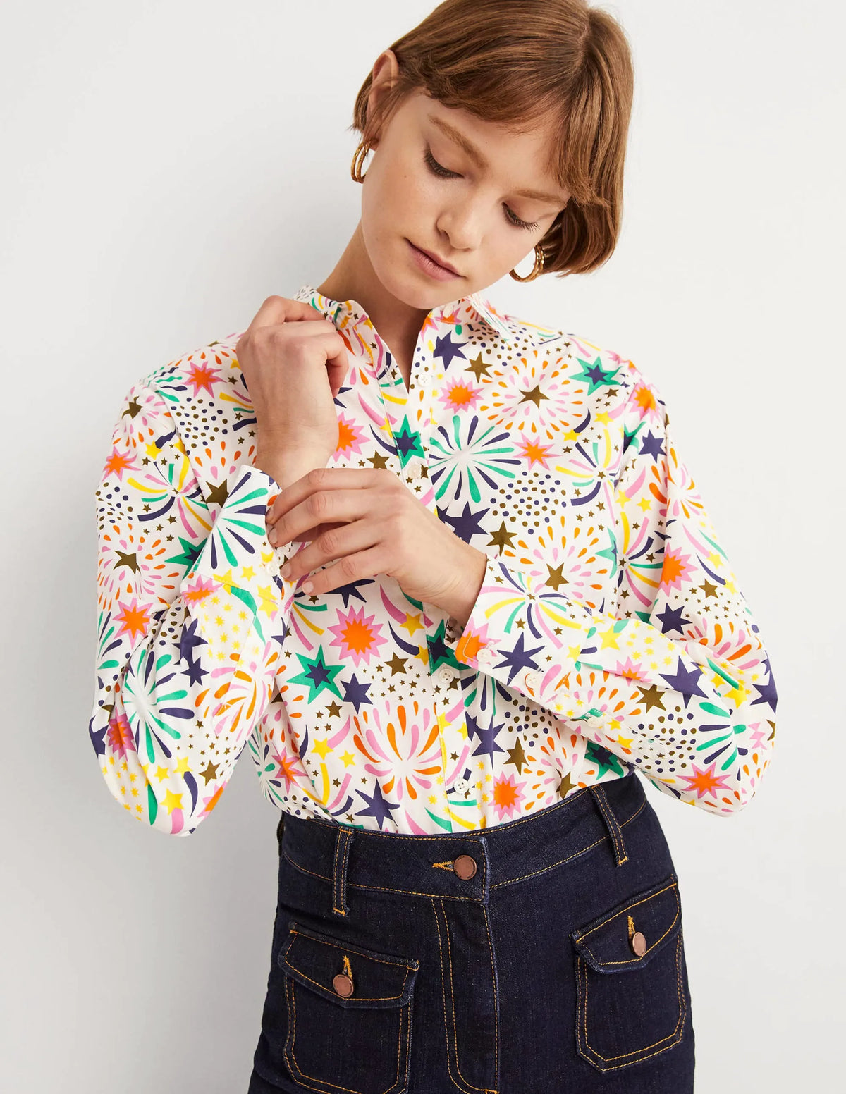 Relaxed Cotton Shirt-Ivory, Fireworks