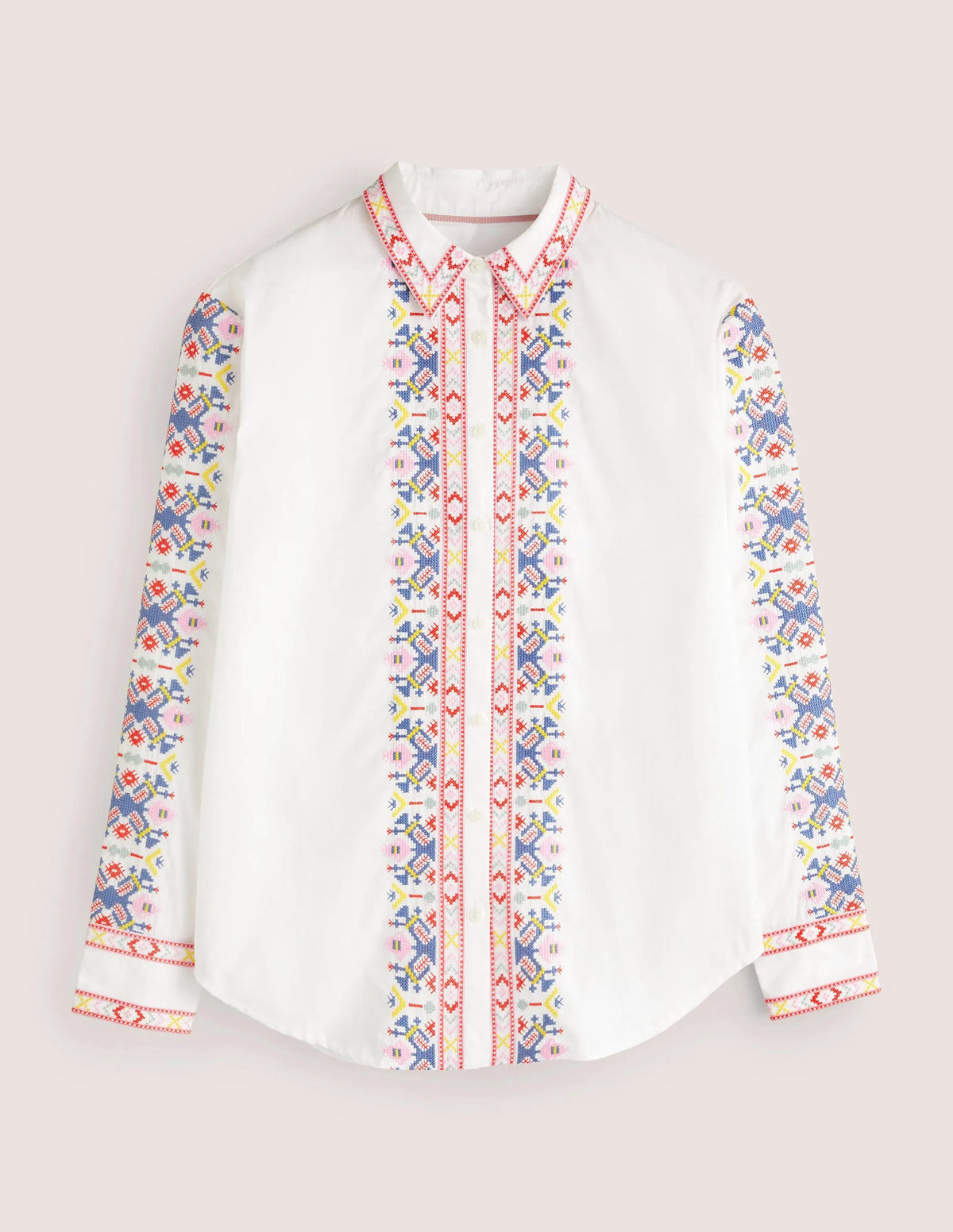 Relaxed Cotton Shirt-White, Embroidered