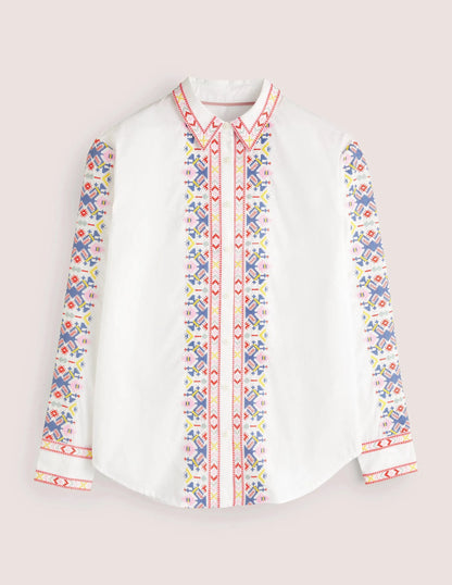 Relaxed Cotton Shirt-White, Embroidered