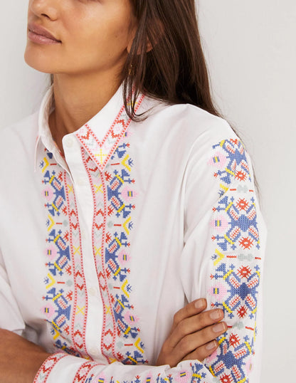 Relaxed Cotton Shirt-White, Embroidered
