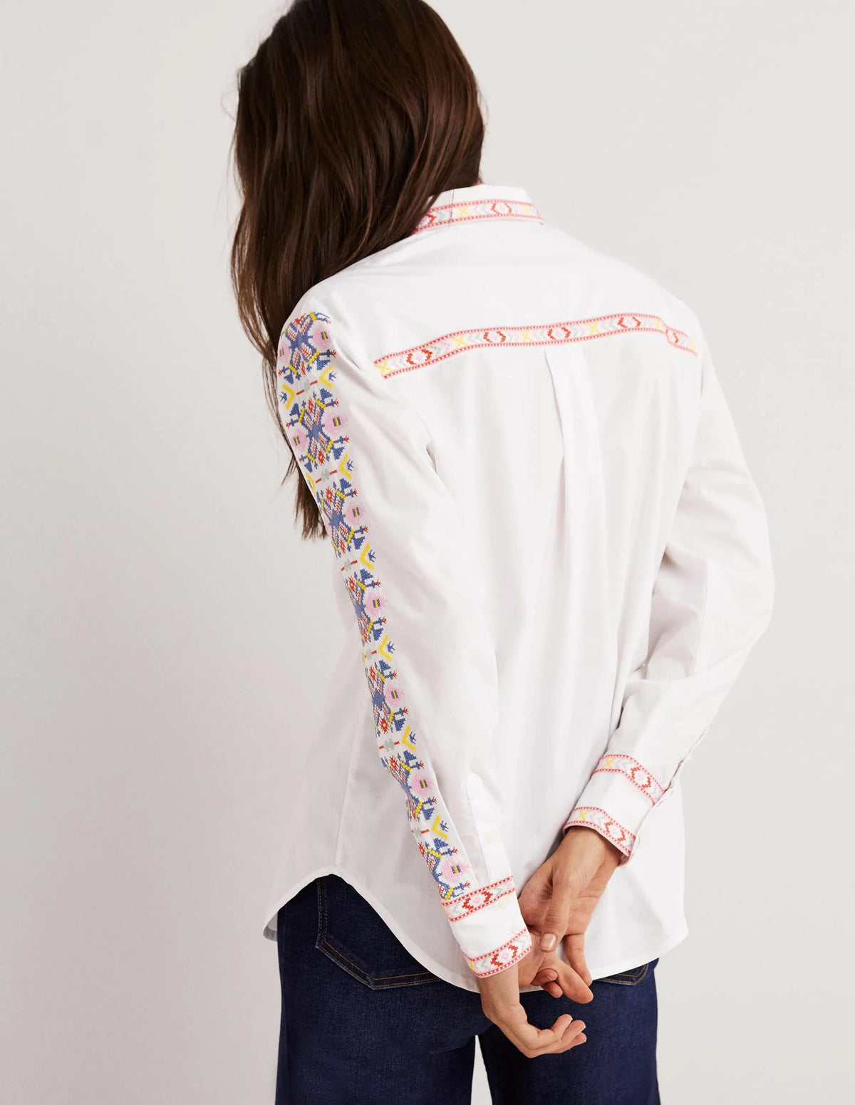 Relaxed Cotton Shirt-White, Embroidered