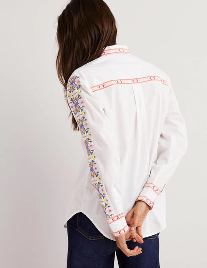 Relaxed Cotton Shirt-White, Embroidered