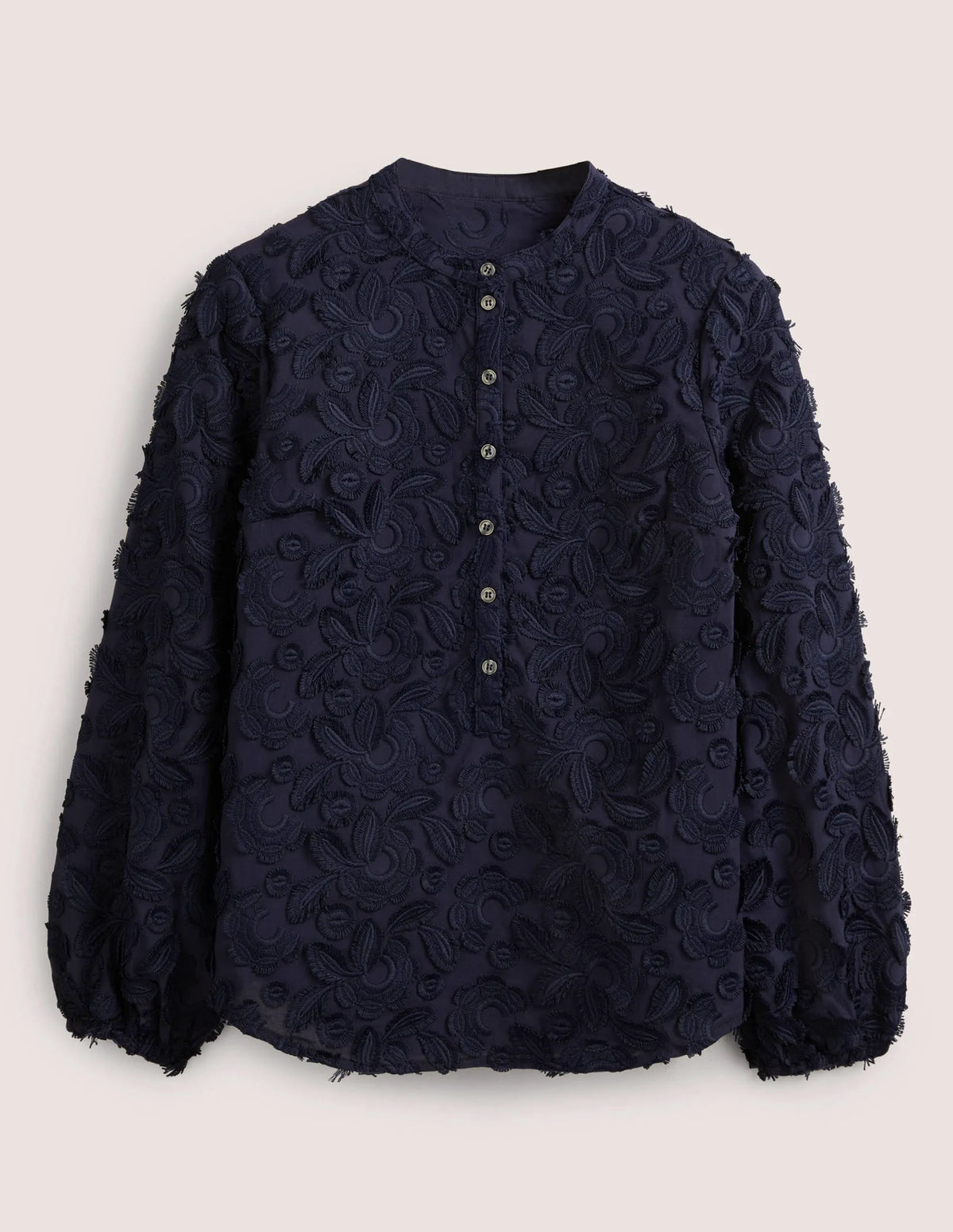 Textured Popover Blouse-Navy