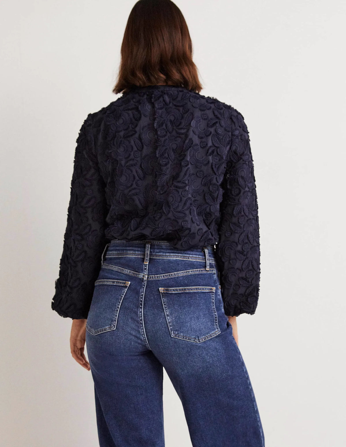 Textured Popover Blouse-Navy