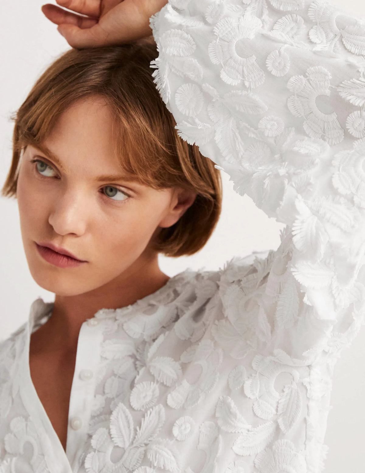 Textured Popover Blouse-White