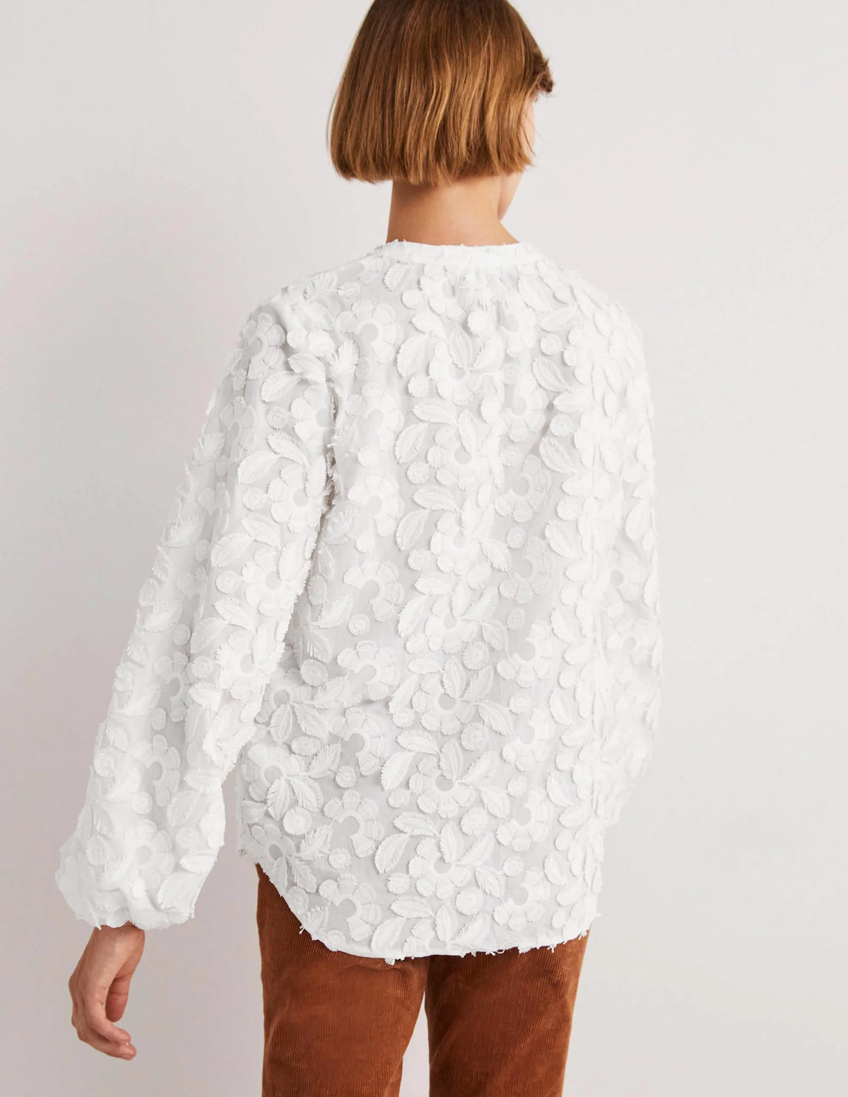 Textured Popover Blouse-White