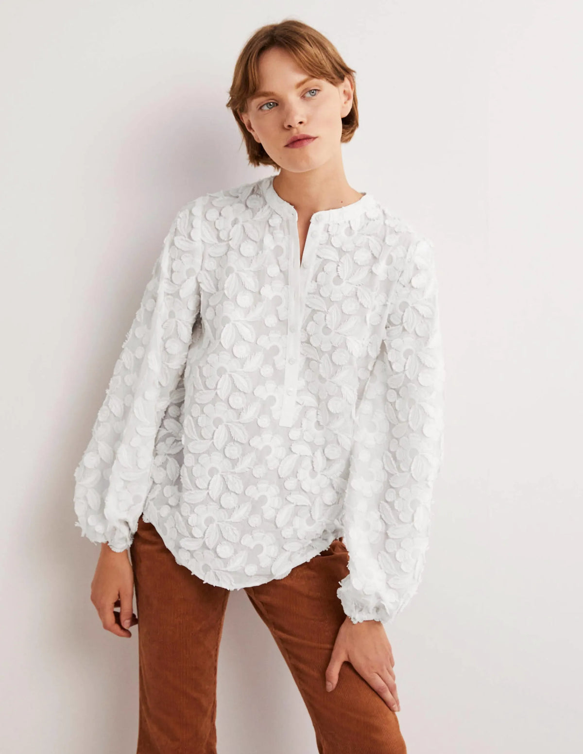 Textured Popover Blouse-White