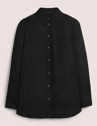 Longline Pocket Detail Shirt-Black