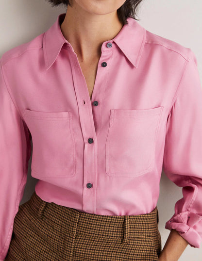Longline Pocket Detail Shirt-Wild Rose