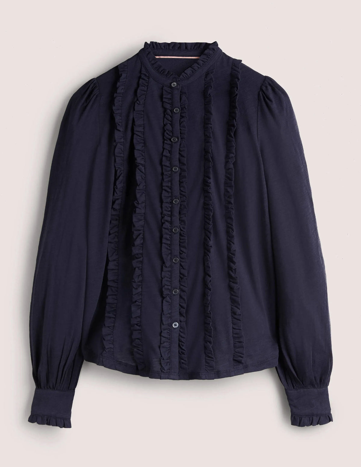 Ruffle Jersey Shirt-Navy