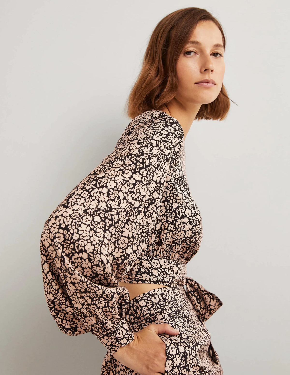 Long Sleeve Crop Top-Rope, Petal Bloom