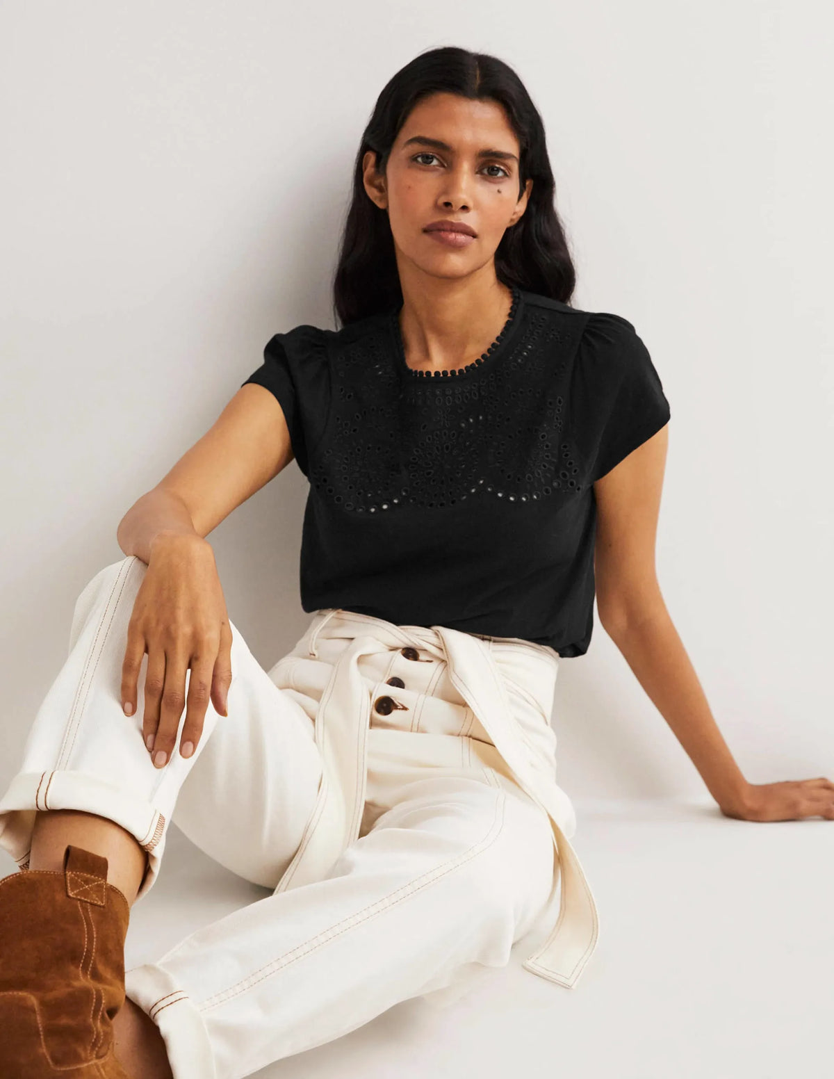 Cutwork Flutter T-Shirt-Black