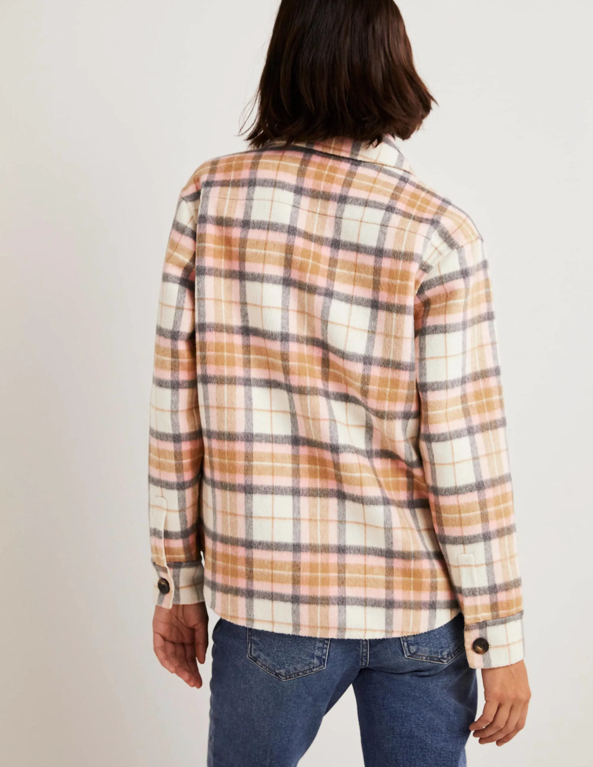 Relaxed Wool Overshirt-Oatmeal Melange and Pink Check