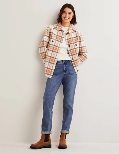 Relaxed Wool Overshirt-Oatmeal Melange and Pink Check
