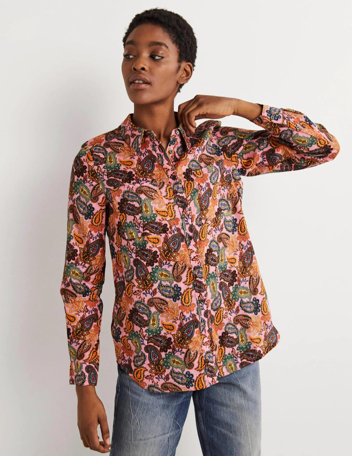 Linen Shirt-Cherry Blossom, Paisley Charm