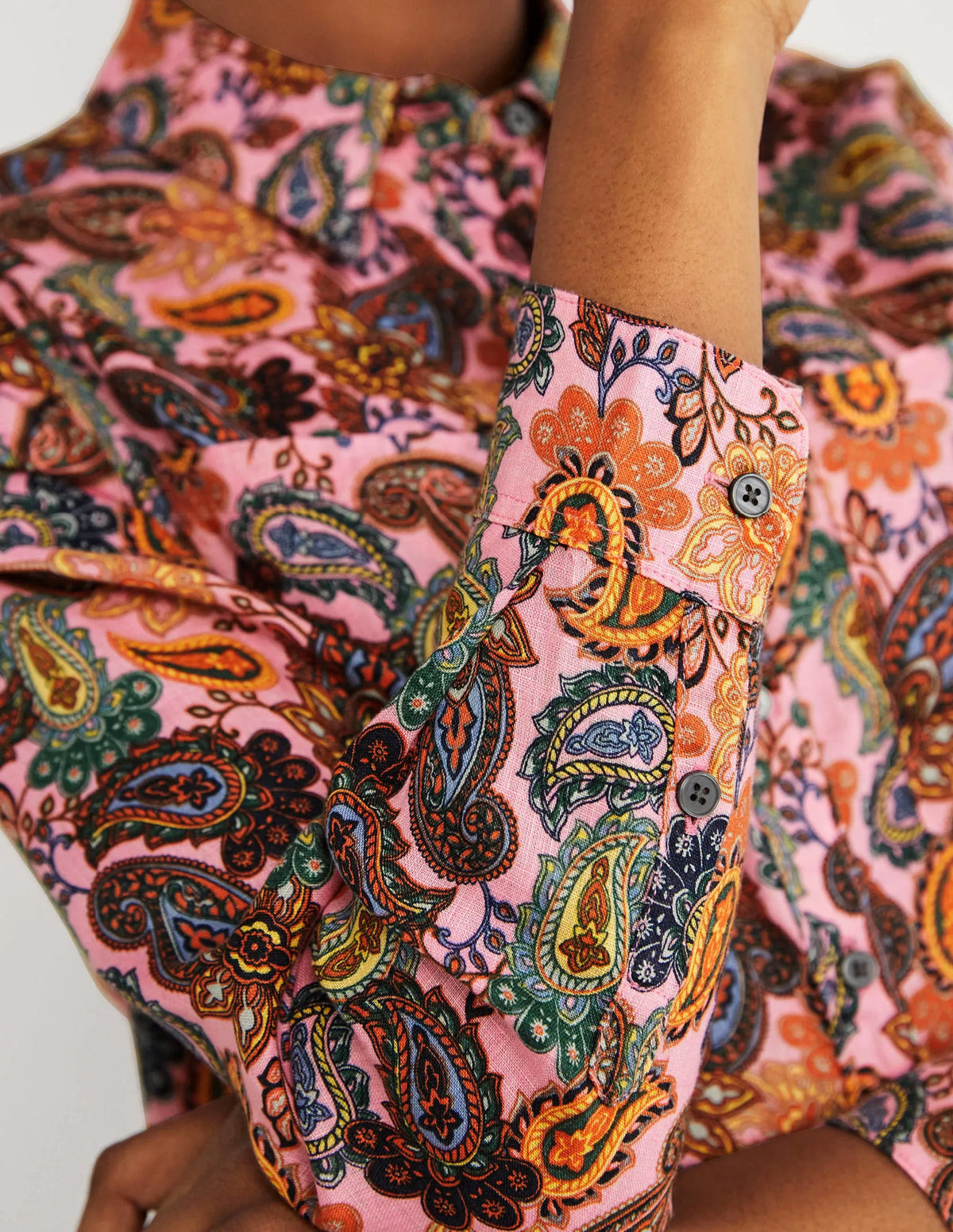 Linen Shirt-Cherry Blossom, Paisley Charm