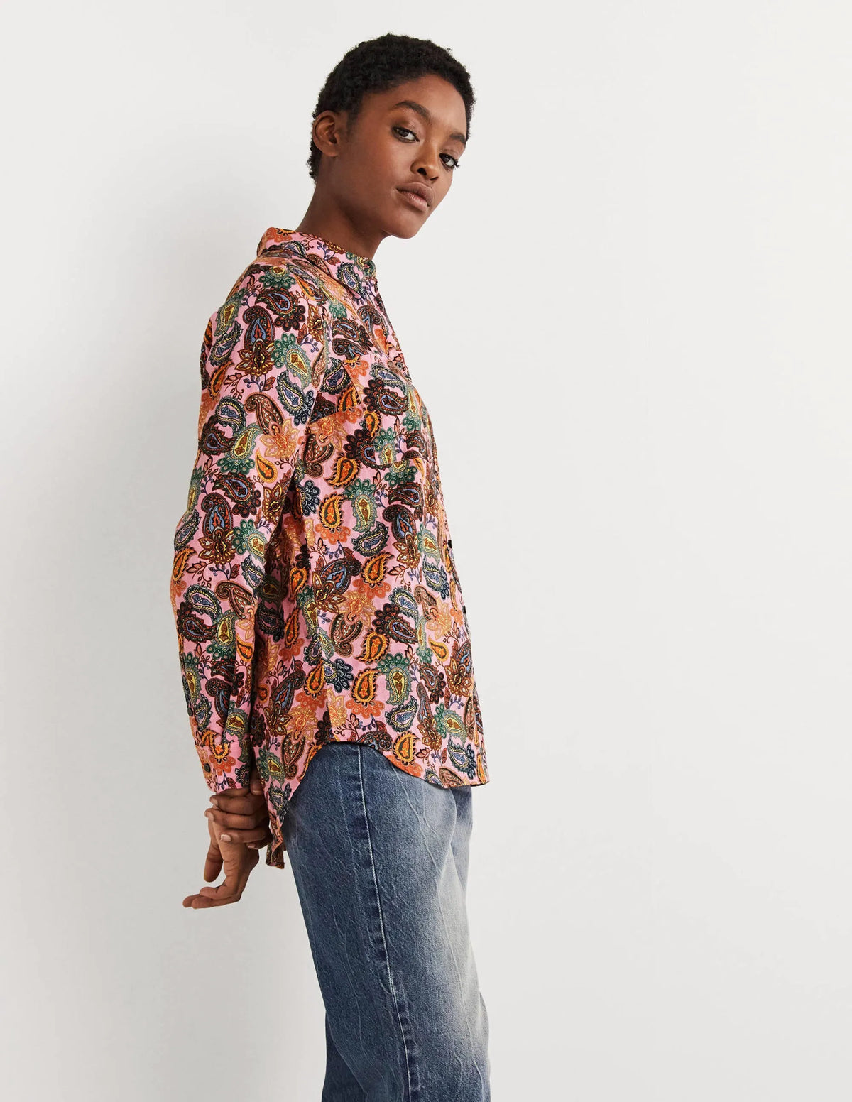 Linen Shirt-Cherry Blossom, Paisley Charm