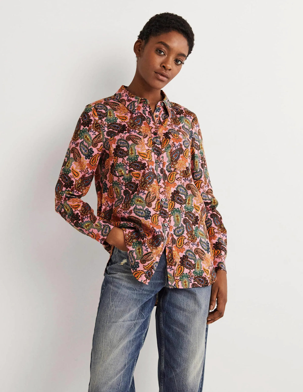 Linen Shirt-Cherry Blossom, Paisley Charm
