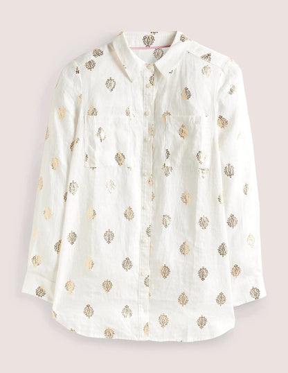 Linen Shirt-Ivory, Opulent Paisley