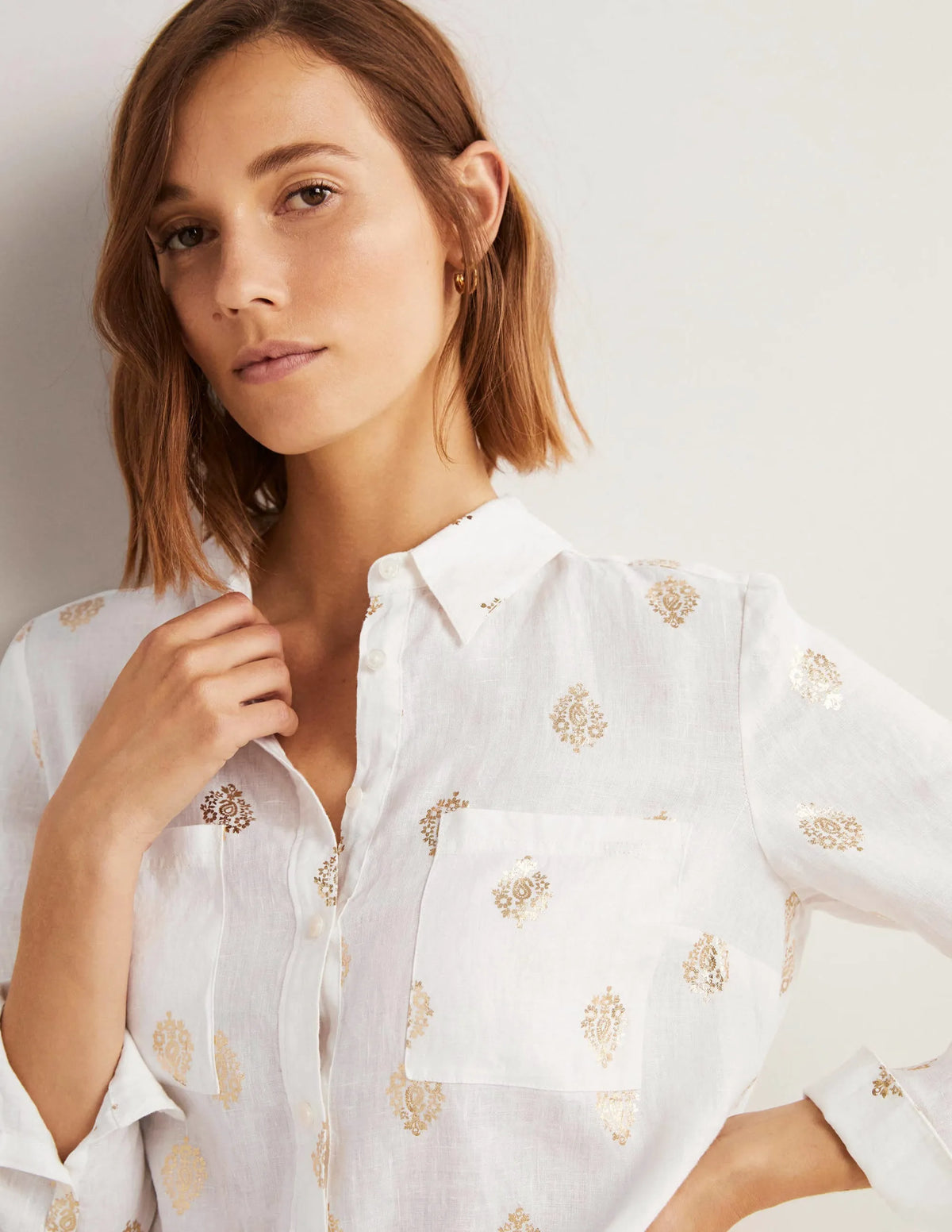 Linen Shirt-Ivory, Opulent Paisley