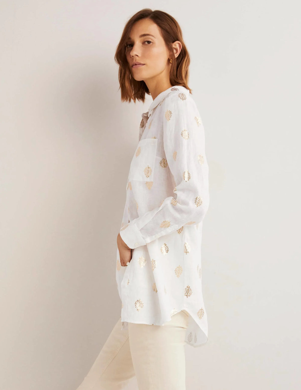 Linen Shirt-Ivory, Opulent Paisley