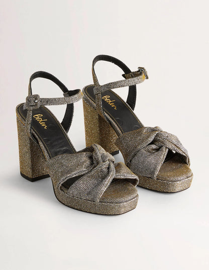 Twist Front Platform Sandals-Gold Metallic