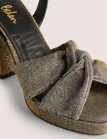 Twist Front Platform Sandals-Gold Metallic