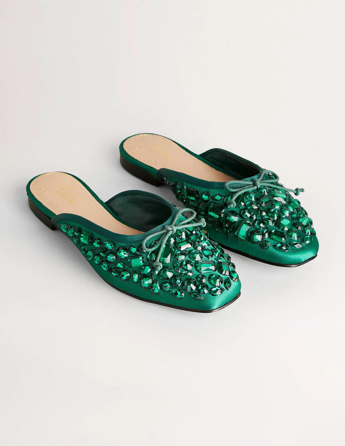 Jewelled Flat Mules-Hunter Green