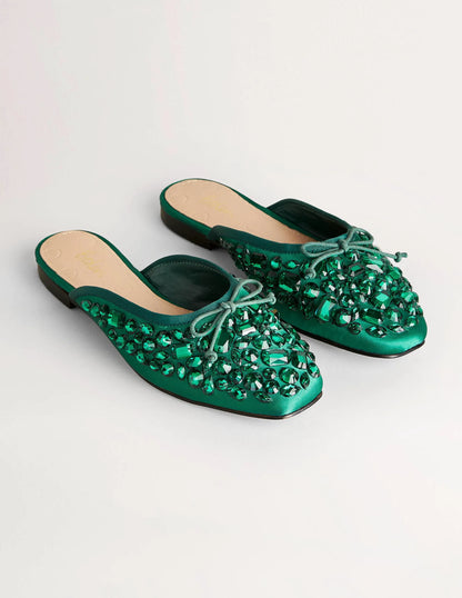 Jewelled Flat Mules-Hunter Green