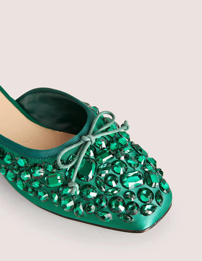 Jewelled Flat Mules-Hunter Green
