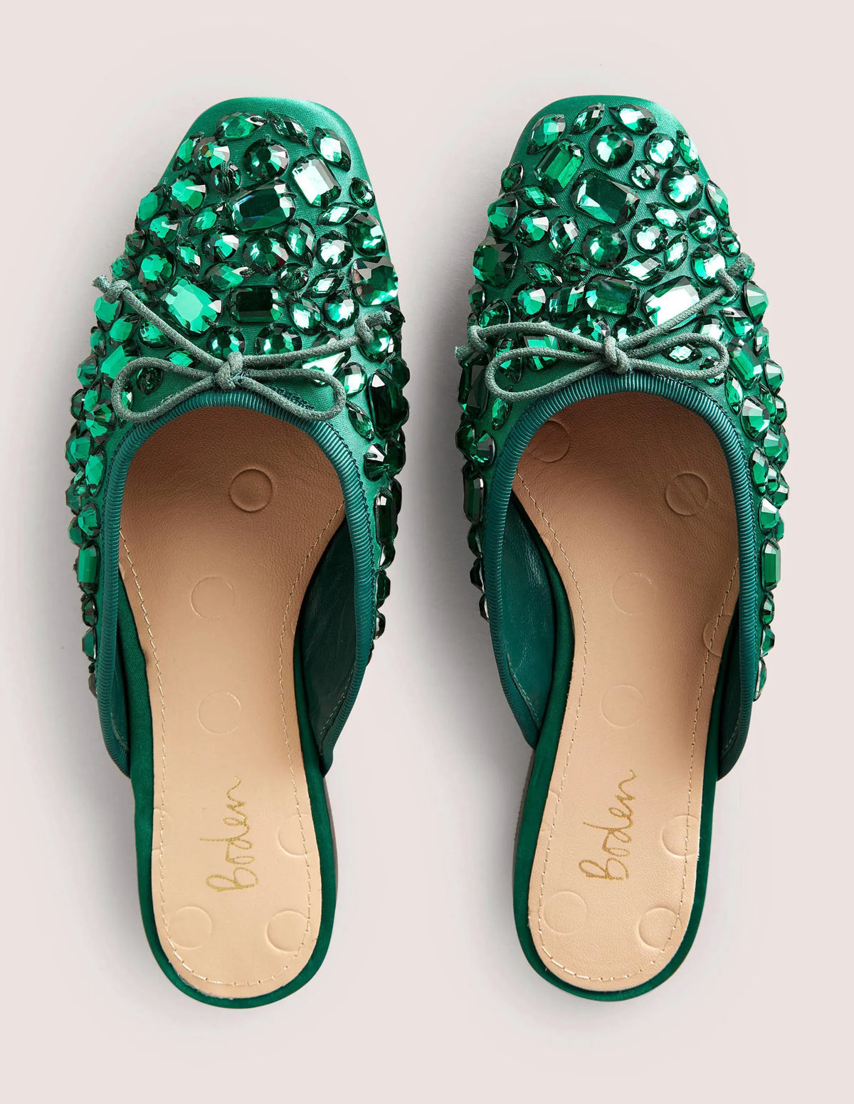 Jewelled Flat Mules-Hunter Green