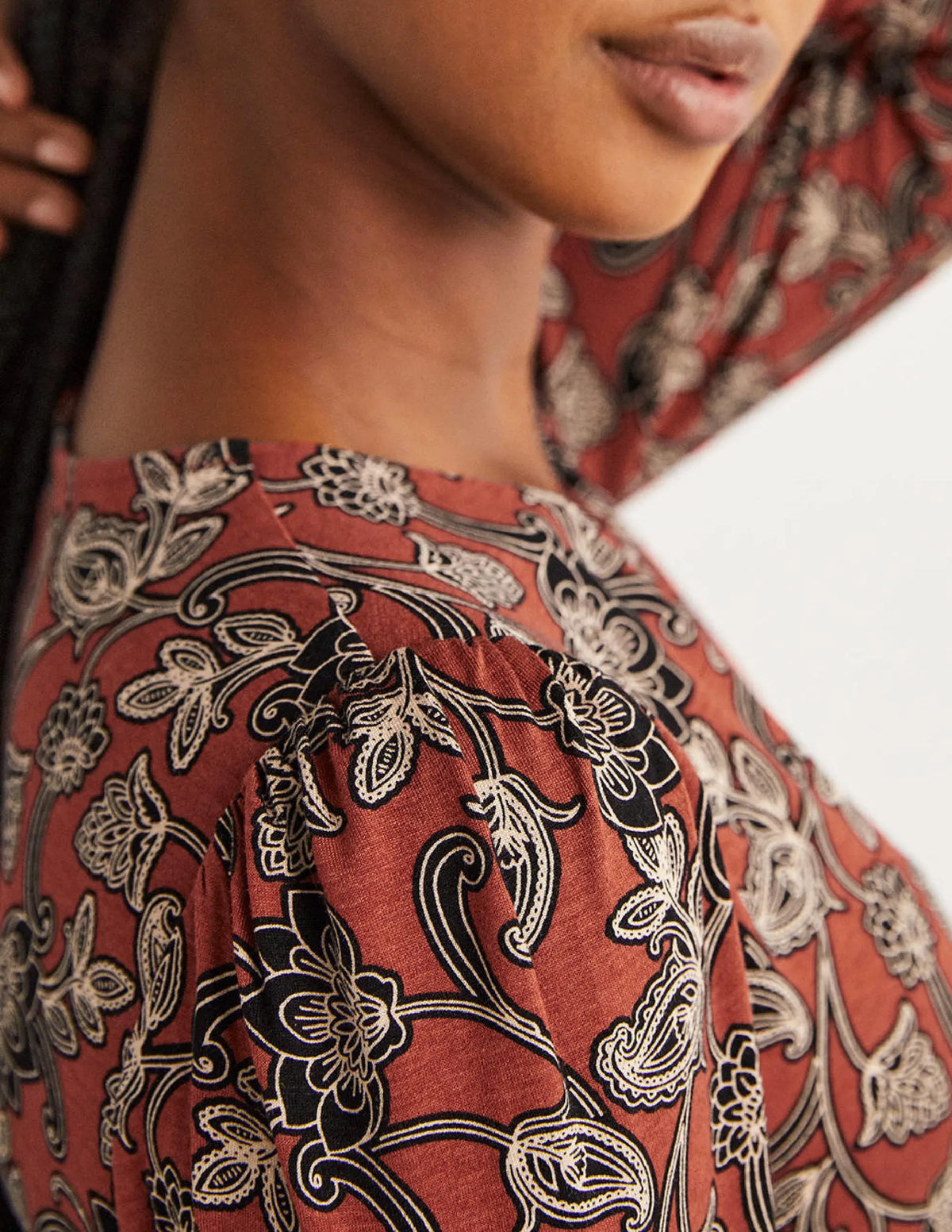 Crew Neck Jersey Midi Dress-Chili Oil, Paisley Whirl