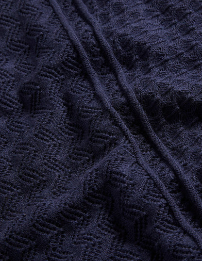 Pointelle Knitted Mini Dress-Night Blue