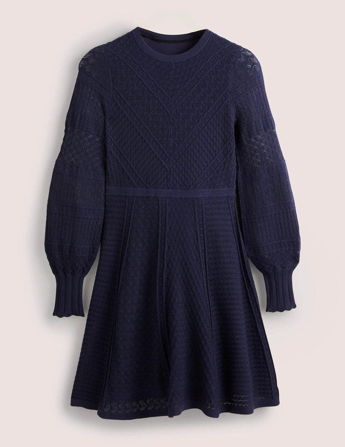 Pointelle Knitted Mini Dress-Night Blue