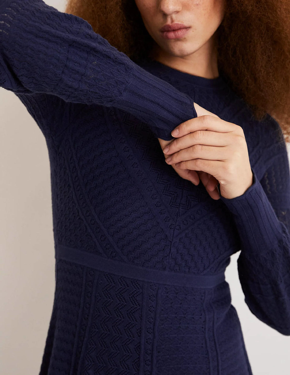 Pointelle Knitted Mini Dress-Night Blue