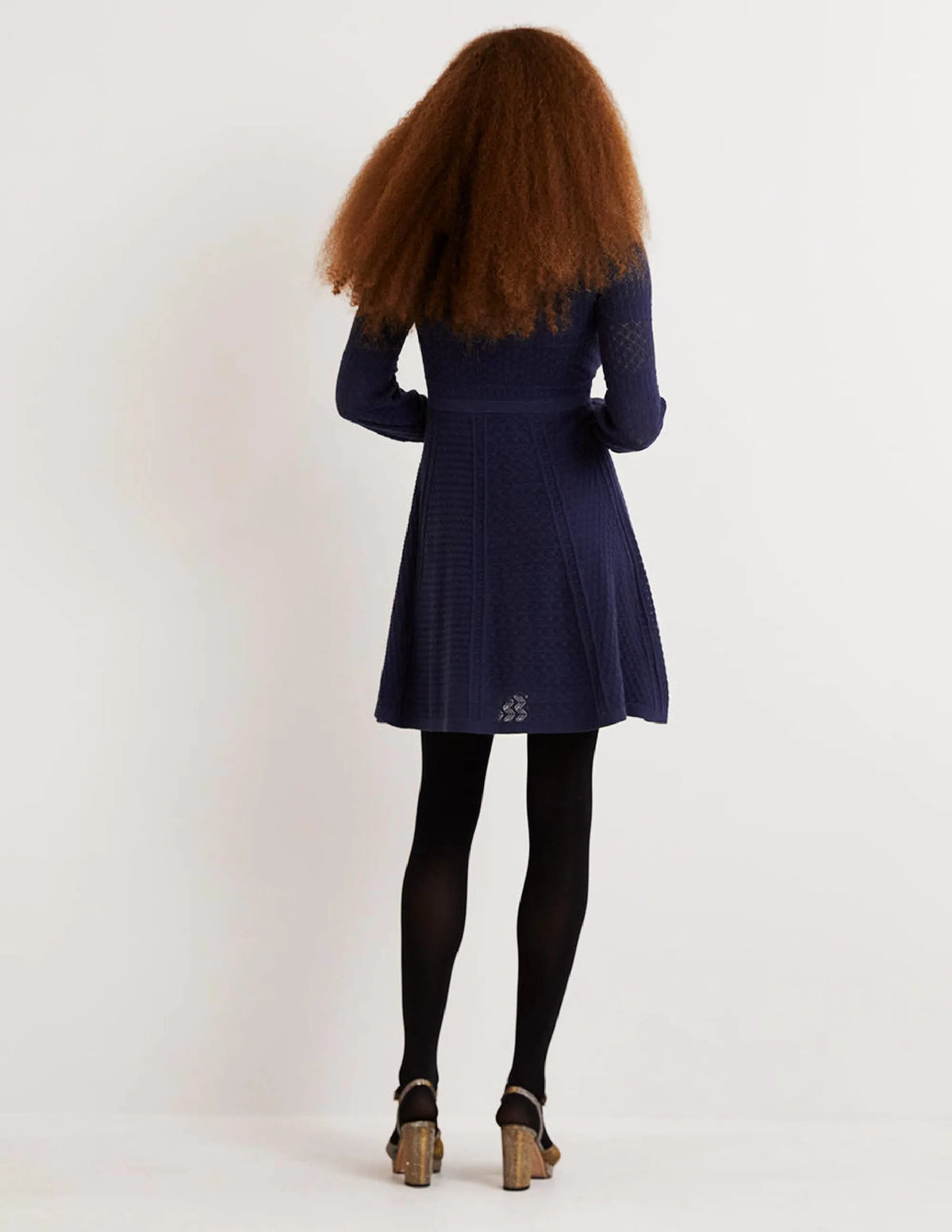 Pointelle Knitted Mini Dress-Night Blue
