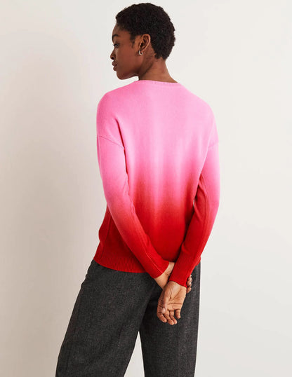 Margot Cashmere Sweater-Pink, Red Ombre