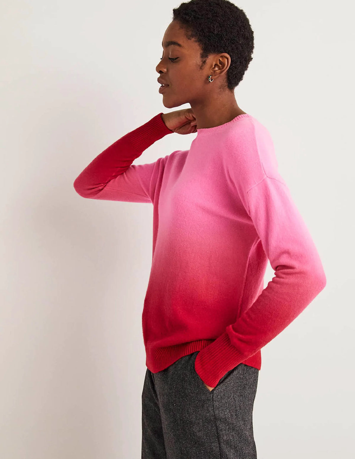 Margot Cashmere Sweater-Pink, Red Ombre