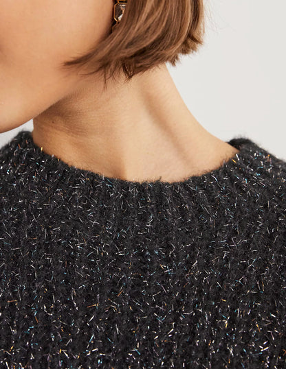 Chunky Ribbed Sweater-Black Sparkle