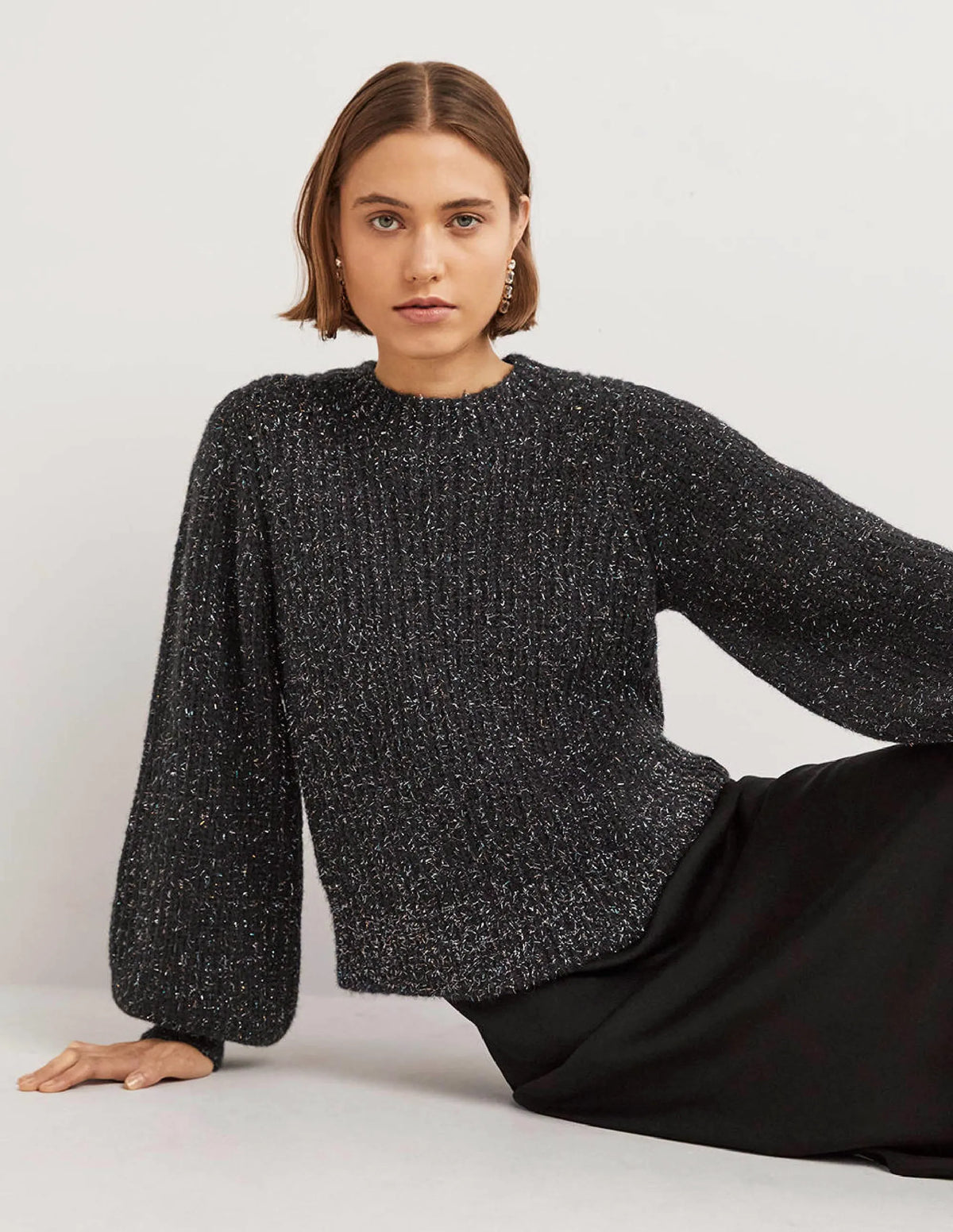 Chunky Ribbed Sweater-Black Sparkle